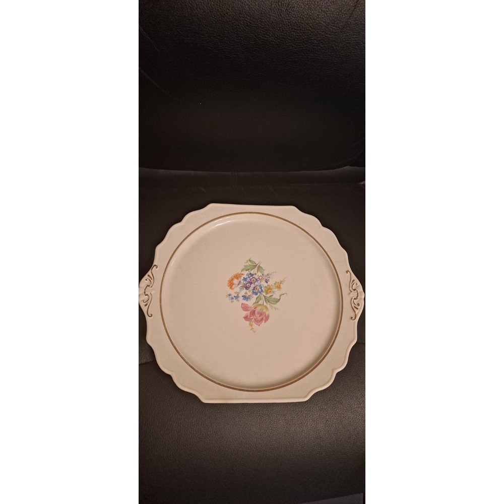 Vintage 1950's‎ Harker Pottery Early American Floral Center Cake Plate
